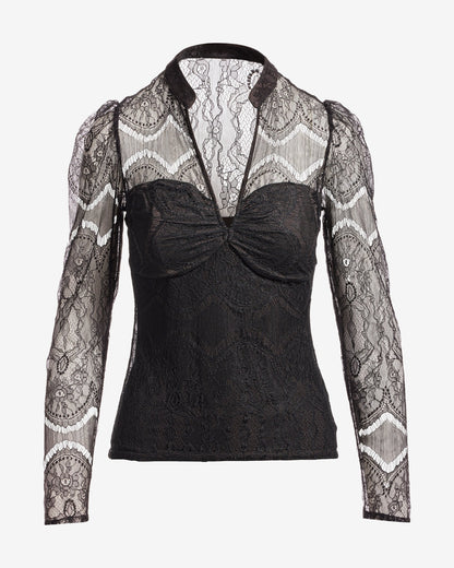 Delicate Lace Puff Sleeve Top Proper Black