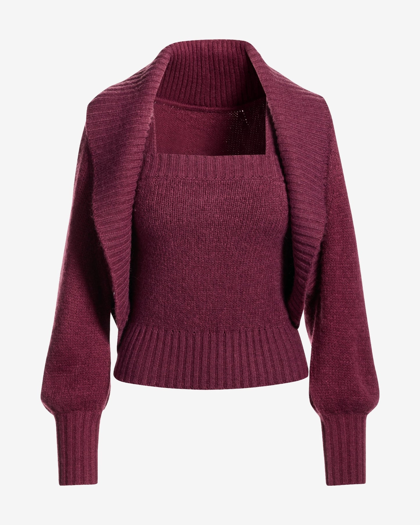 Cardigan and Square Neck Tank Sweater Set Black Cherry