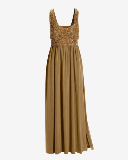 Crystal Embellished Crochet Maxi Dress Tigers Eye