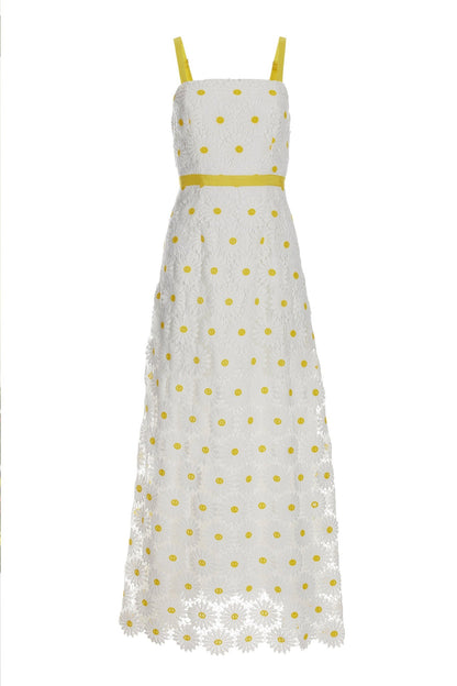 Daisy Lace Maxi Dress White/Yellow