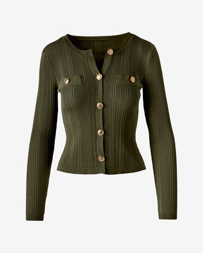 Crested Button Sweater Cardigan Olive Night