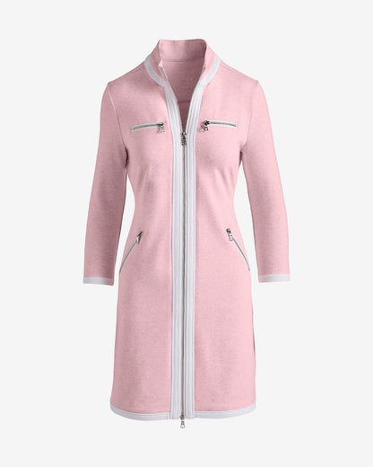 Chic Zippered Three Quarter Sleeve Dress Heather Pink