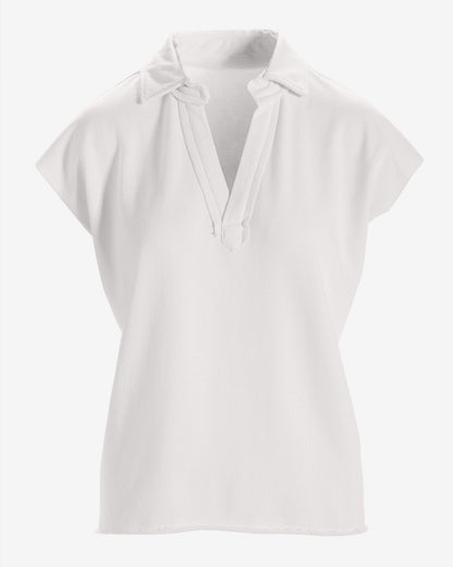 Cotton Comfort Short Sleeve Collared Lounge Top White