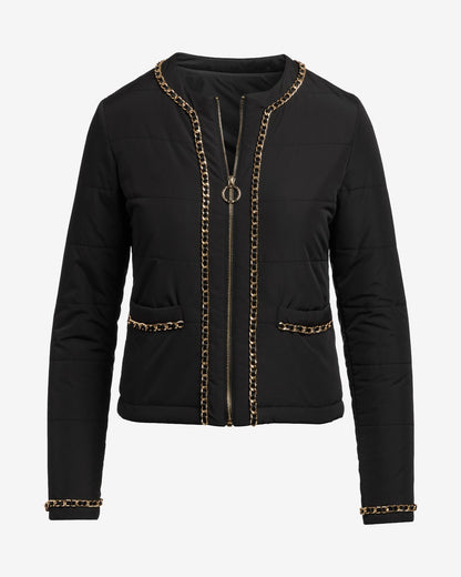Chain Trim Light Weight Puffer Jacket Black