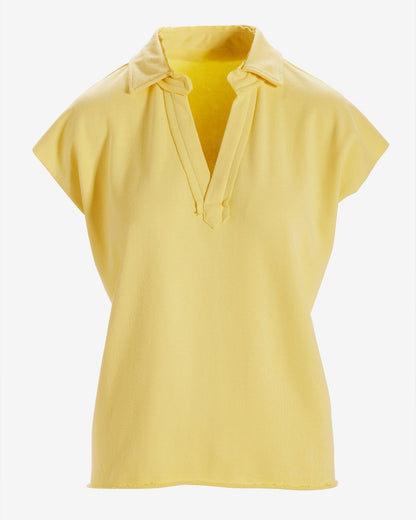 Cotton Comfort Short Sleeve Collared Lounge Top Pale Banana