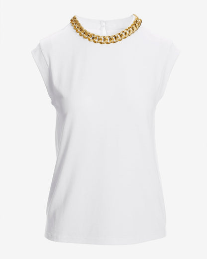 Chain Neck Short Sleeve Tee White/Gold