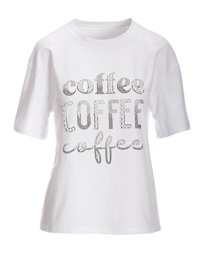 Coffee Faux Pearl Graphic Tee White