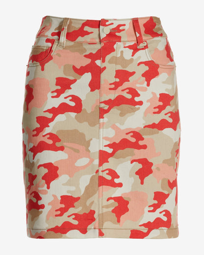 Chic Camo Print Proper Pull On Denim Skort Pink