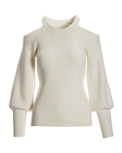 Cold Shoulder Wide Cuff Sweater Off White