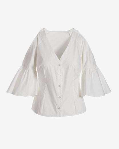 Cold Shoulder Button Up Top White