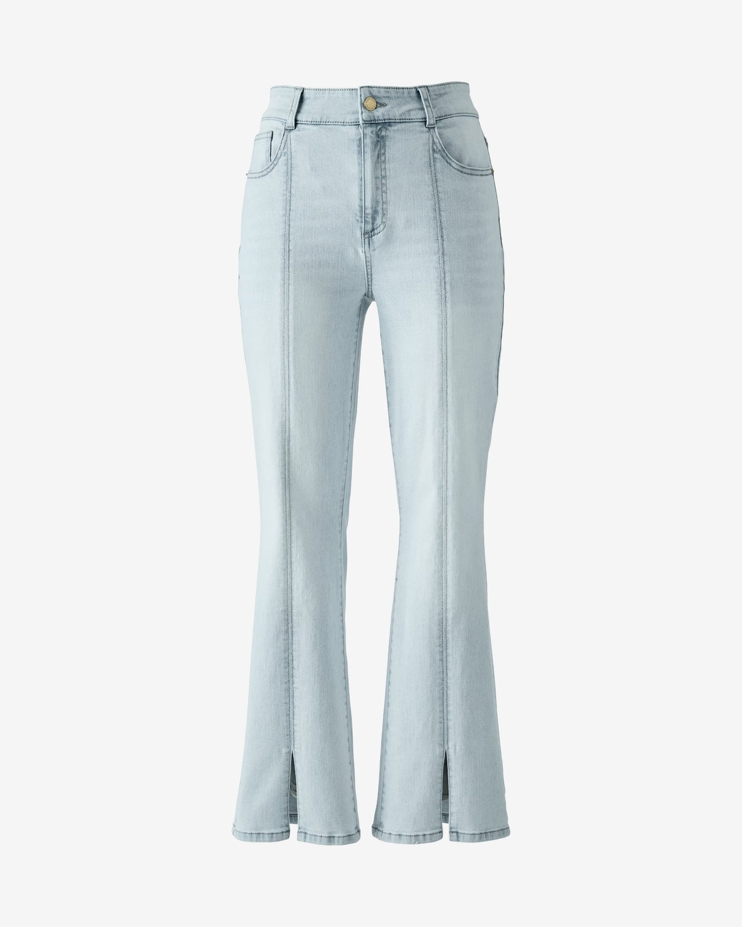 Cropped 5 Pocket Front Slit Jean Light Wash Denim