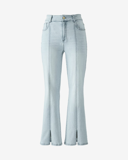 Cropped 5 Pocket Front Slit Jean Light Wash Denim