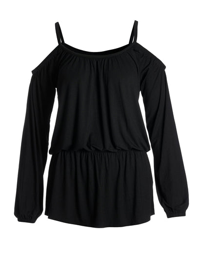 Cold Shoulder Knit Blouson Tunic Black