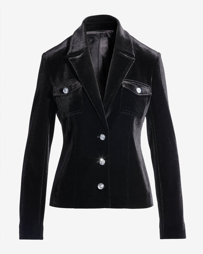 Crystal Button Velvet Jacket Black
