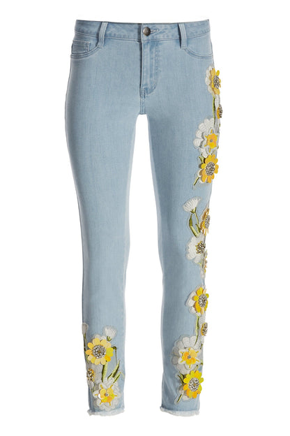 Daisy Embellished Jean Light Wash