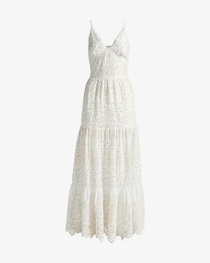 Clear Sequin Coated Eyelet Maxi Dress Off White