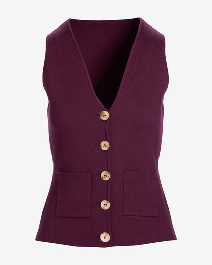 Button Up Sweater Vest Black Cherry