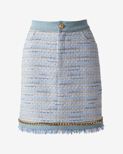 Denim Trim Tweed Skirt Blue Multi