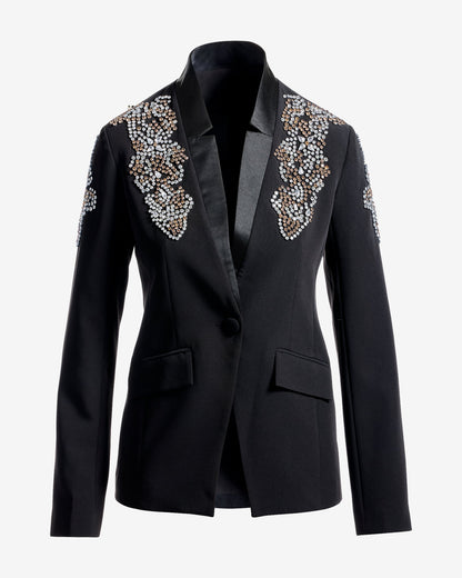 Crystal Embellished Single Button Blazer Black