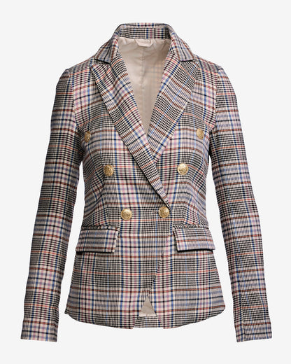 Chic Plaid Double Breasted Blazer Ivory Multi