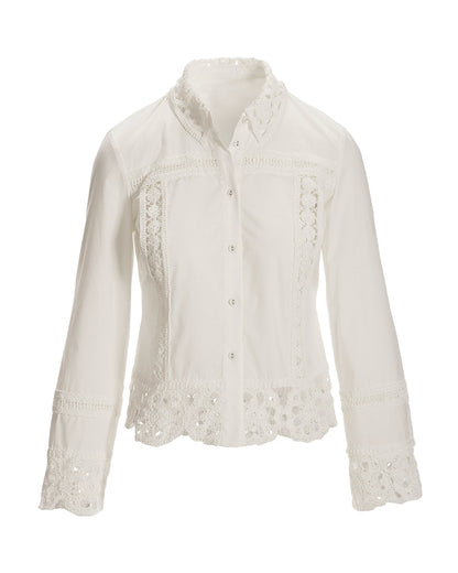 Crochet Trim Button-Up Shirt White