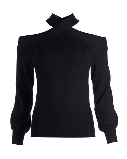 Criss Cross Off the Shoulder Twist Detail Sweater Black