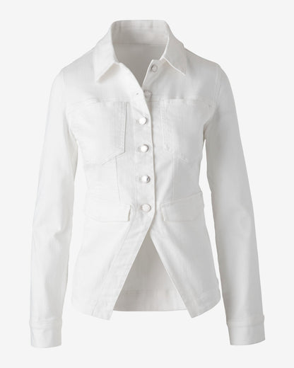 Denim Fly Away Utility Jacket with Patch Pockets White Denim