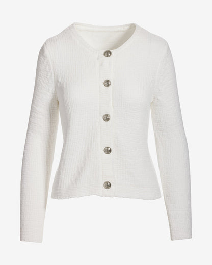 Chenille Long Sleeve Cardigan Off White