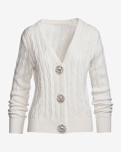 Cable Embellished Button Cardigan Off White
