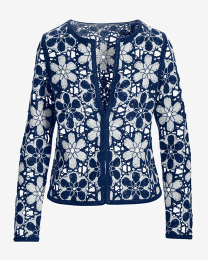 Crochet Cardigan Navy/White
