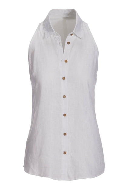 Chic Sleeveless Linen Shirt White