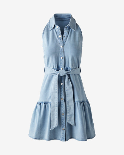 Collared Denim A Line Dress Light Wash