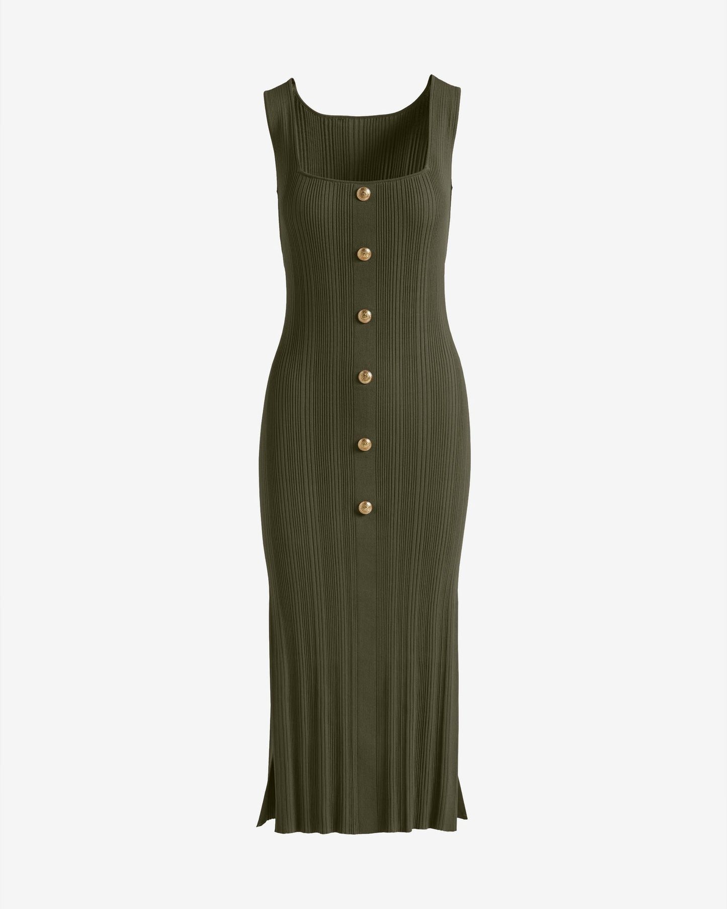 Crested Button Sweater Dress Olive Night