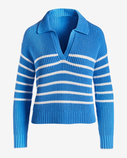 Collared Striped Relaxed Sweater Campanula