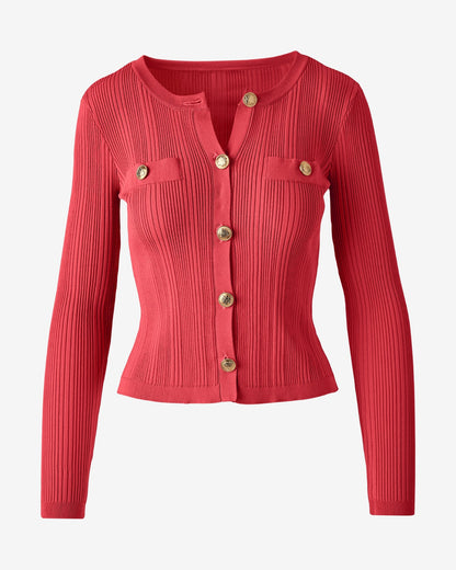 Crested Button Sweater Cardigan Chili