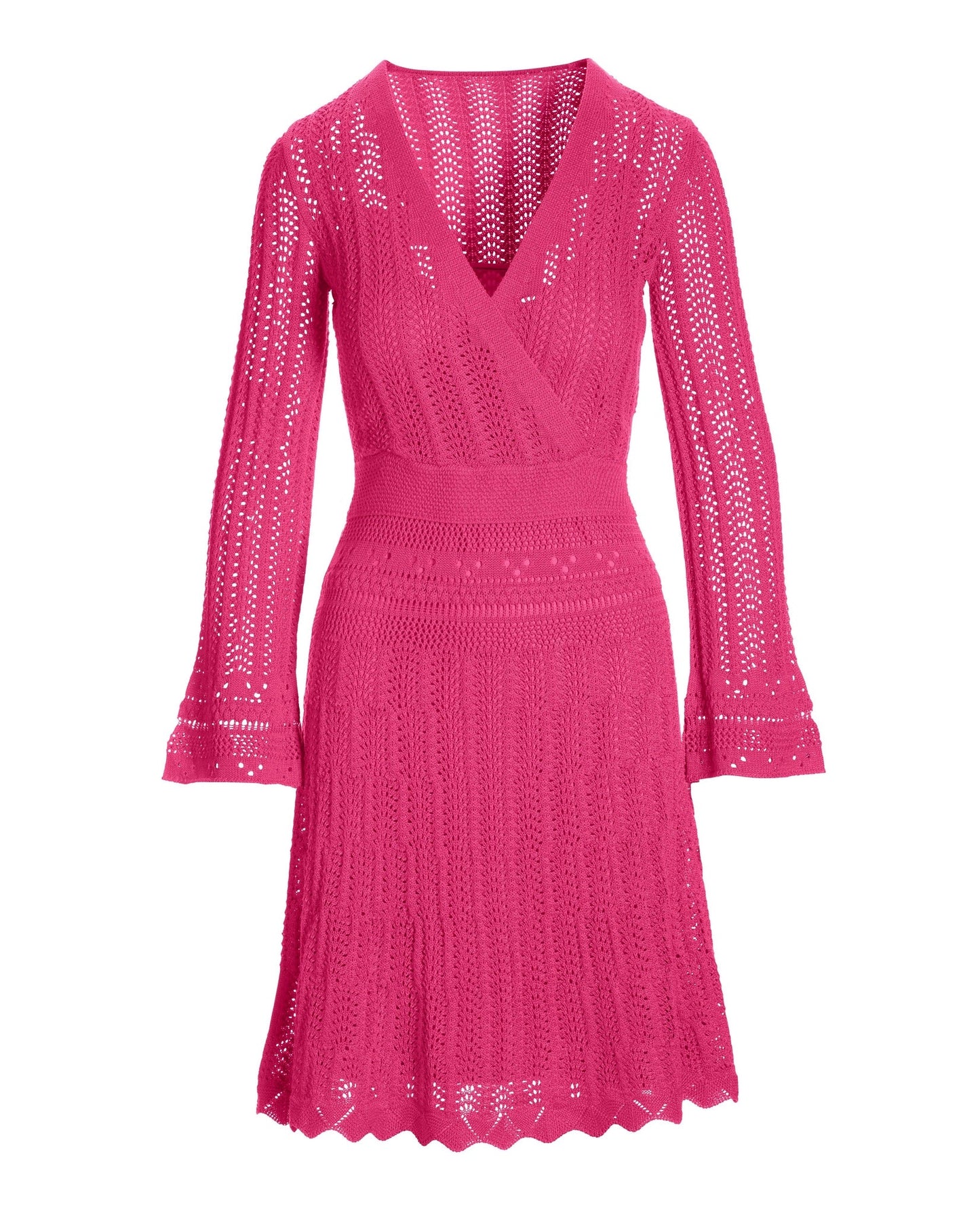 Crochet Surplice A-Line Dress Shocking Pink