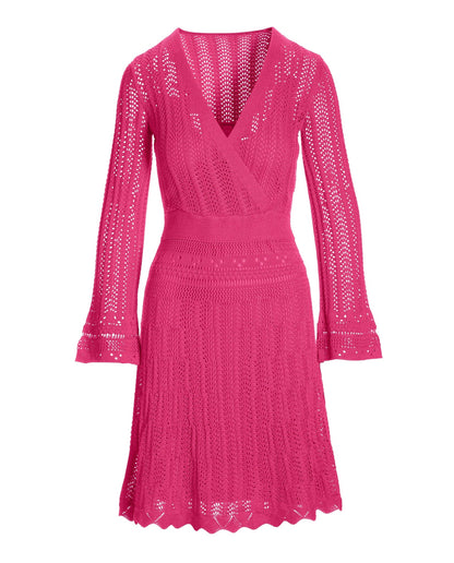 Crochet Surplice A-Line Dress Shocking Pink