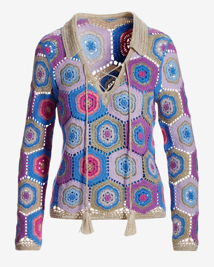 Collared Crochet Sweater Multi