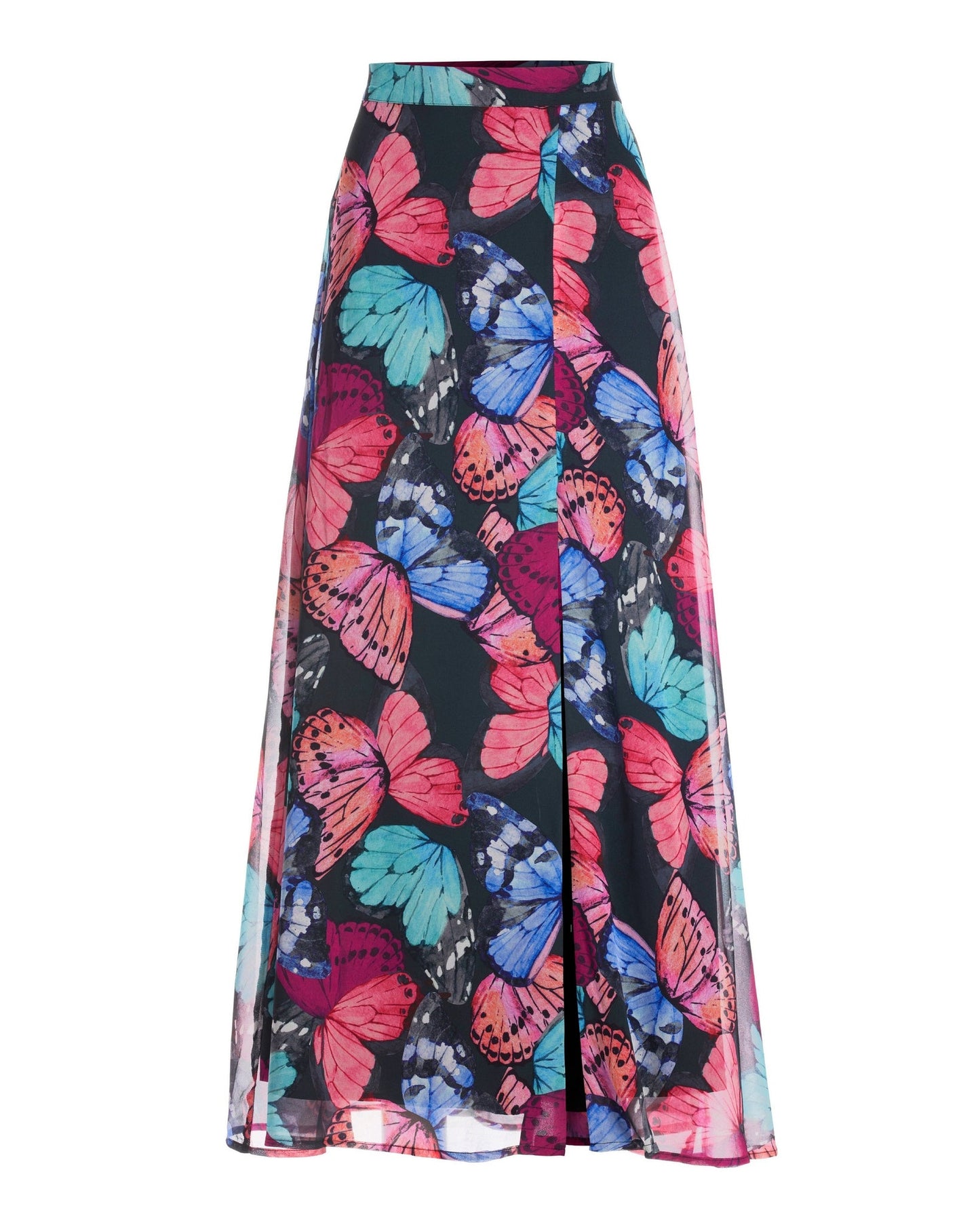 Butterfly Chiffon-Print Maxi Skirt Black Multi