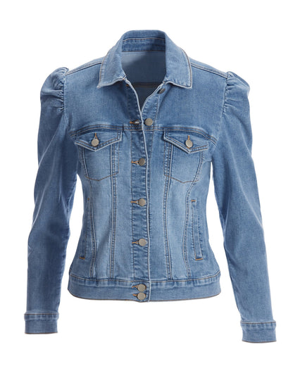Denim Puff-Sleeve Jacket Light Wash