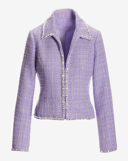 Crystal Trim Collared Tweed Jacket Violet Tulip