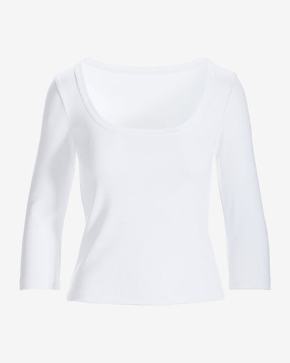 Cotton Scoop Neck Three Quarter Sleeve Top Pure White