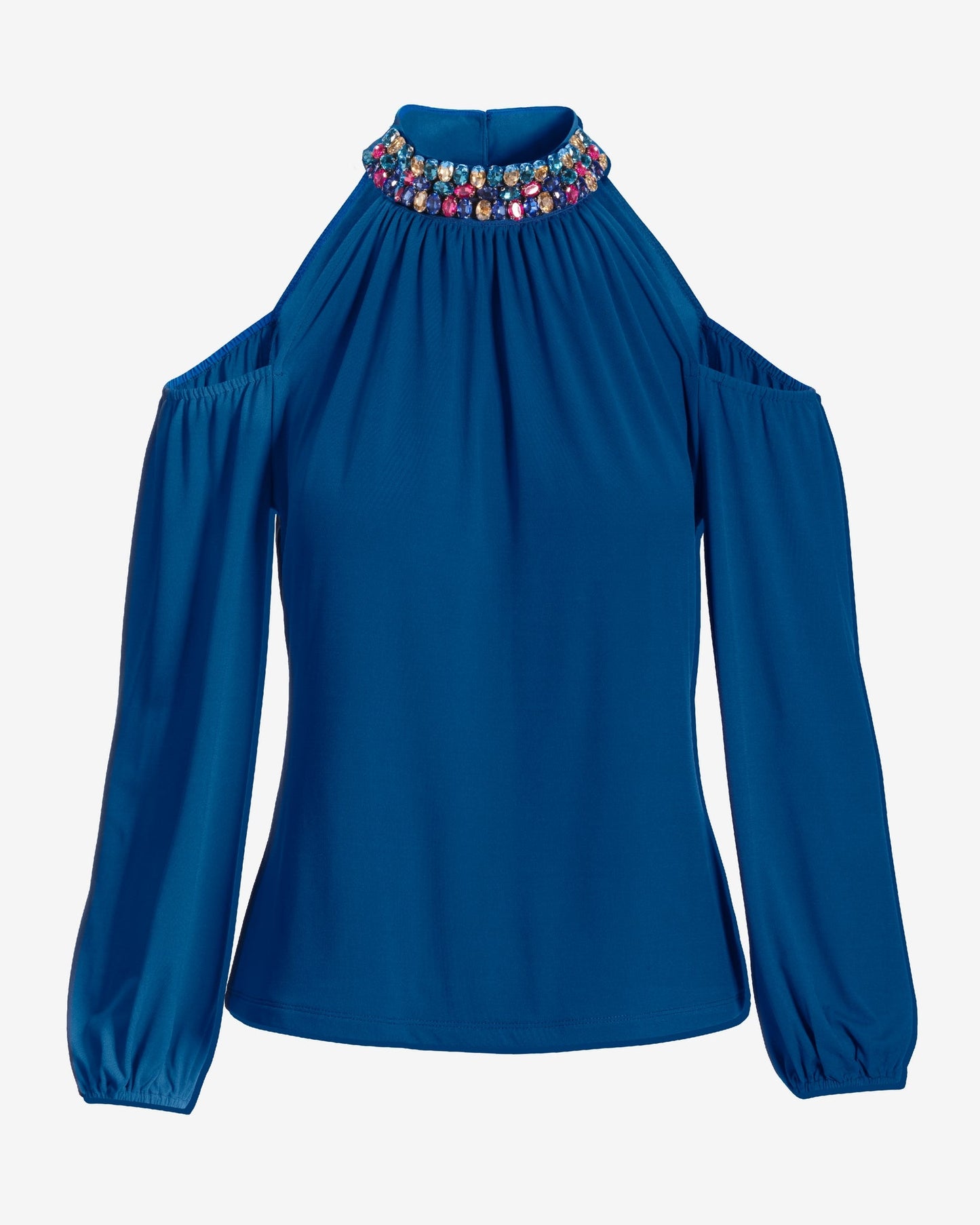 Cold Shoulder Halter Gem Top Lapis Blue