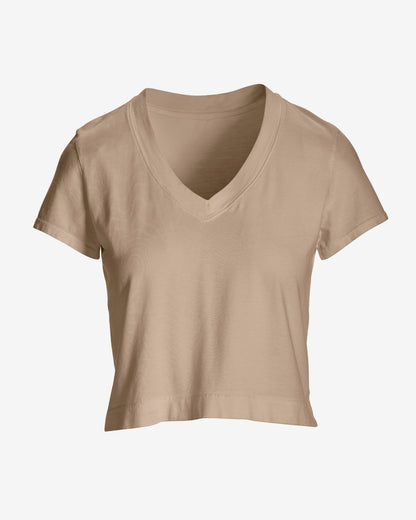 Cotton V Neck Short Sleeve Tee Sesame