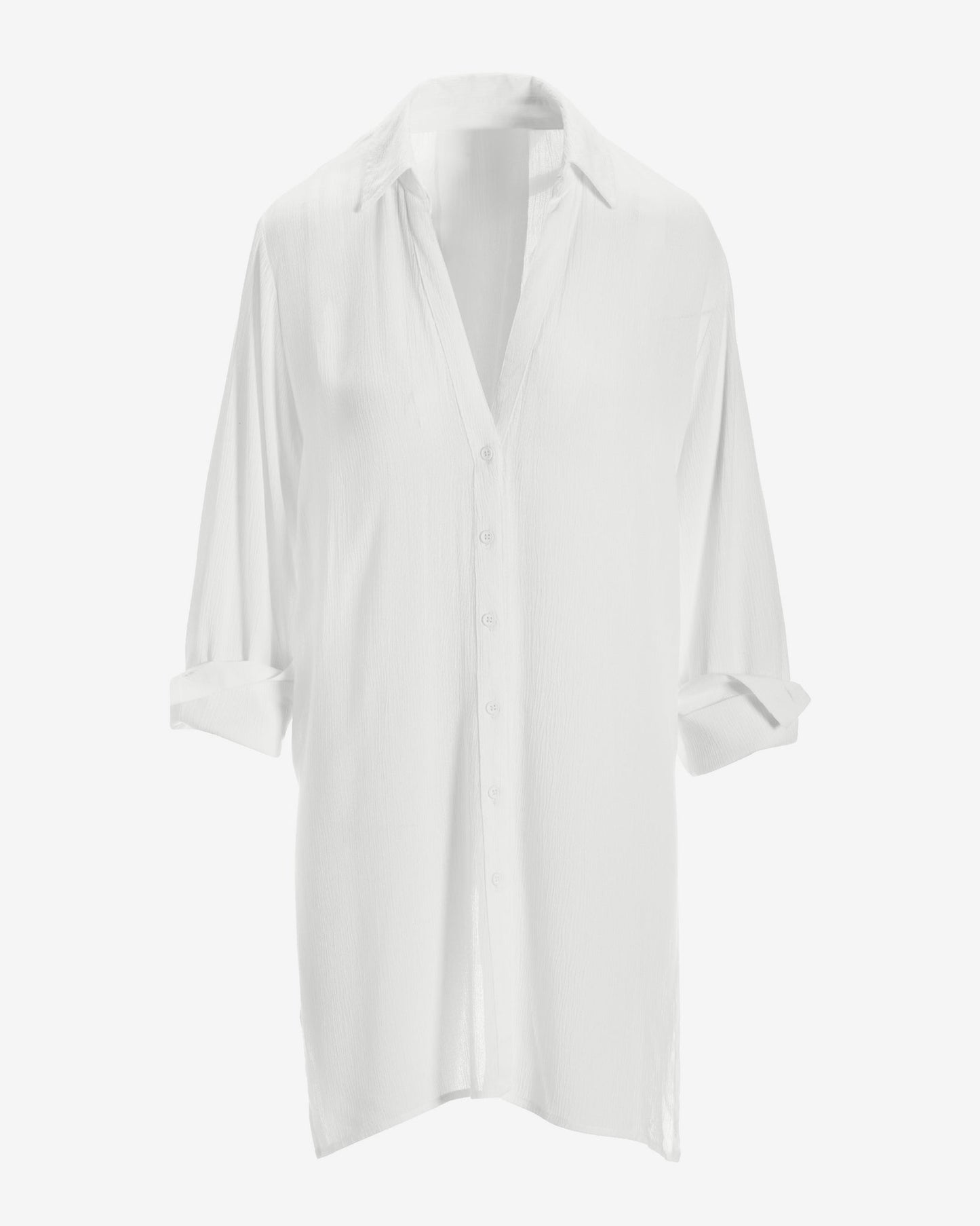 Button Up Versatile Shirt Cover Up White
