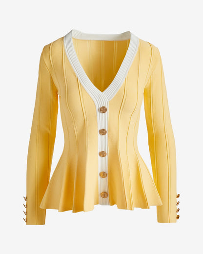 Colorblock Peplum Pullover Sweater Pale Banana/White