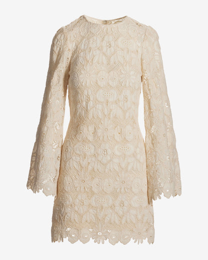Crochet Lace Bell Sleeve Dress Cream