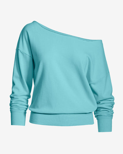 Cotton Comfort Raw Edge Slouchy Sweatshirt Aqua Splash