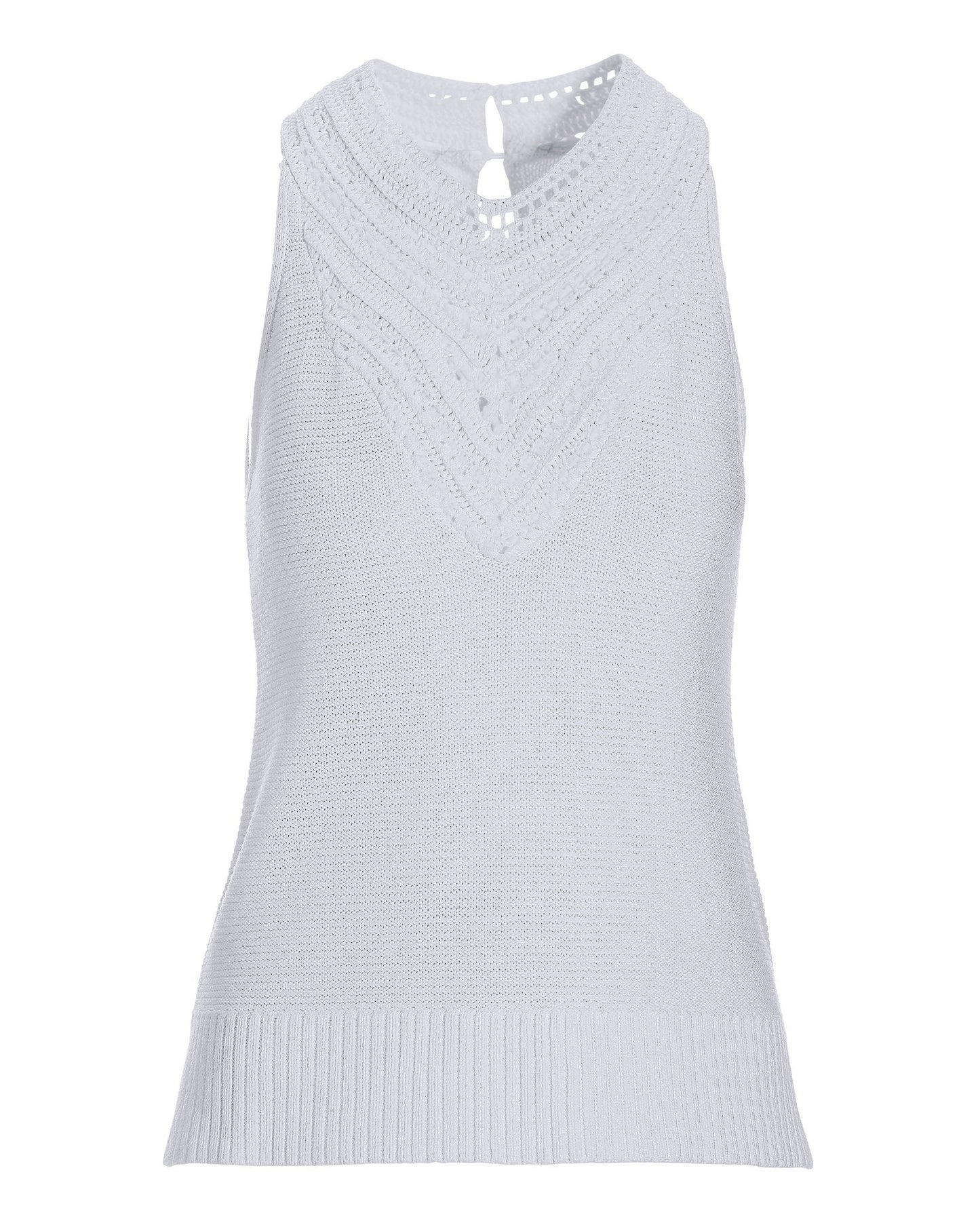 Crochet Trim High-Neck Tank White