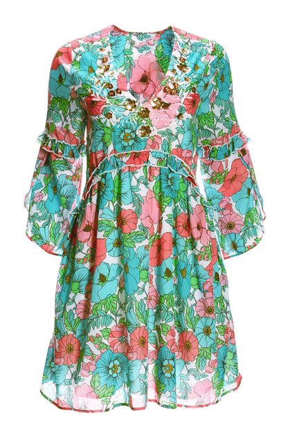 Bouquet of Summer Embellished Peasant Dress Multi